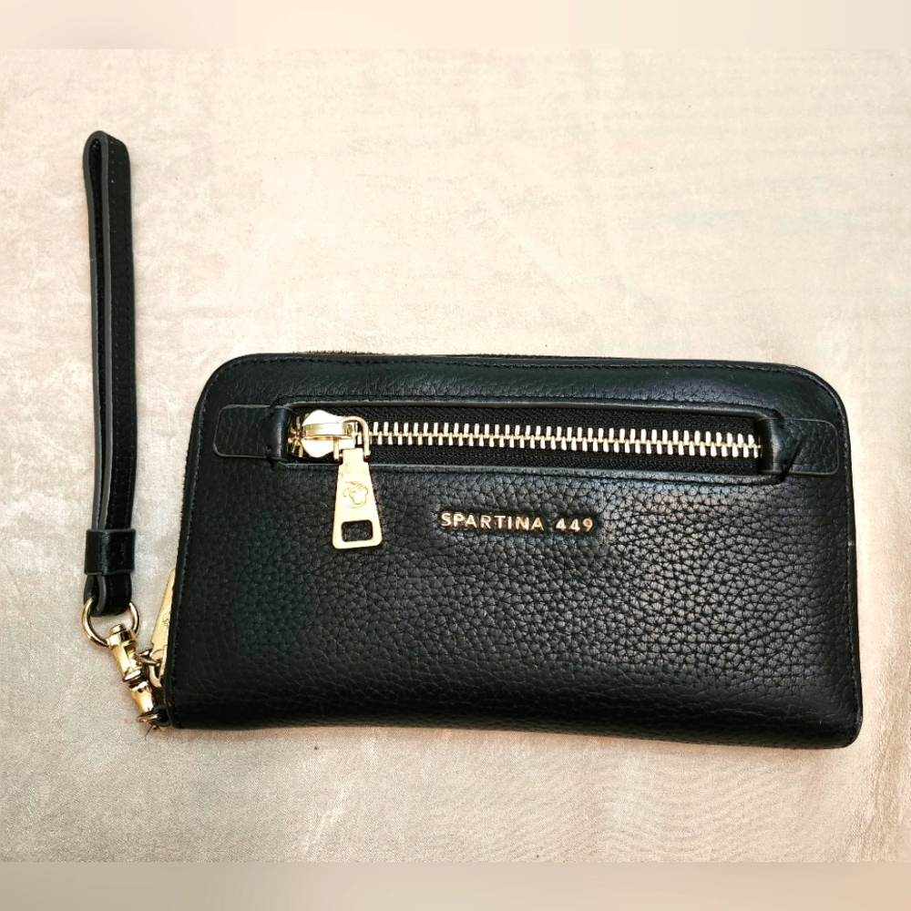 Spartina 449 Black Leather Wristlet with Gold Accents